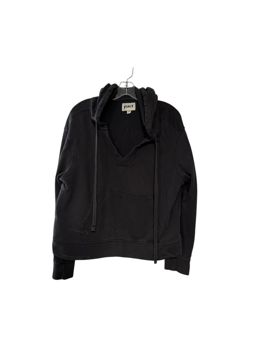 Pact 100% Organic Cotton Hoodie Black Deep V-Neck Sweatshirt Terry Women’s M